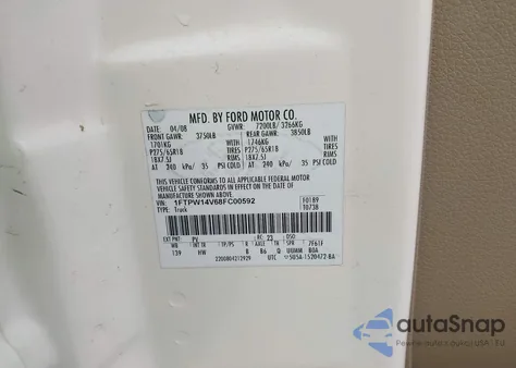 2008 Ford F-150 60Th Anniversary/Fx4/King Ranch/Lariat/Xlt из США, поврежденный, VIN 1FTPW14V68FC00592